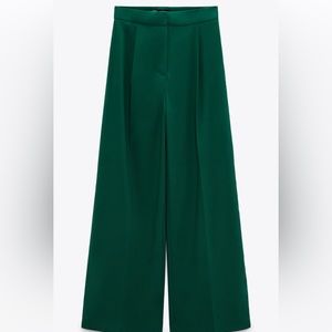 Zara Wide Leg Menswear Style Pants 10 Green